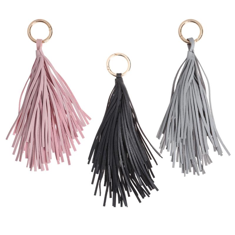 

Fashion Car Pendant Keychain Women Handbag Key Chain Ring Holder Charm PU Leather Tassels Bag Accessories (Gray