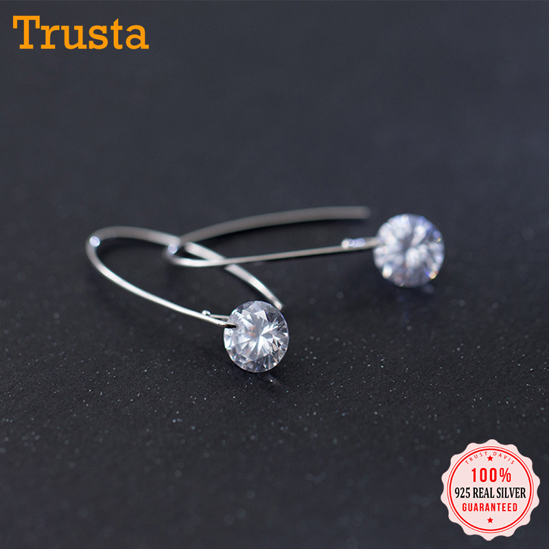 

Trusta 2020 Womens Fashion 100% 925 Real Sterling Silver 8mmX32mm CZ Stud Earrings Girl Lady Xmas Gift DS551