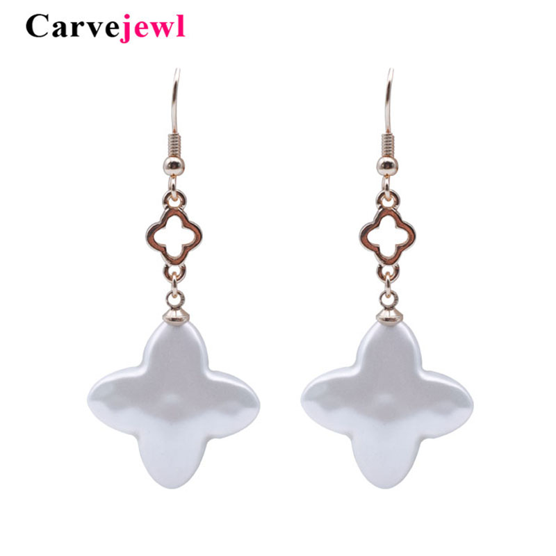 

Carvejewl acrylic pearl earrings clover pearl charm dangle earrings for women jewelry plastic hook anti allergy korean