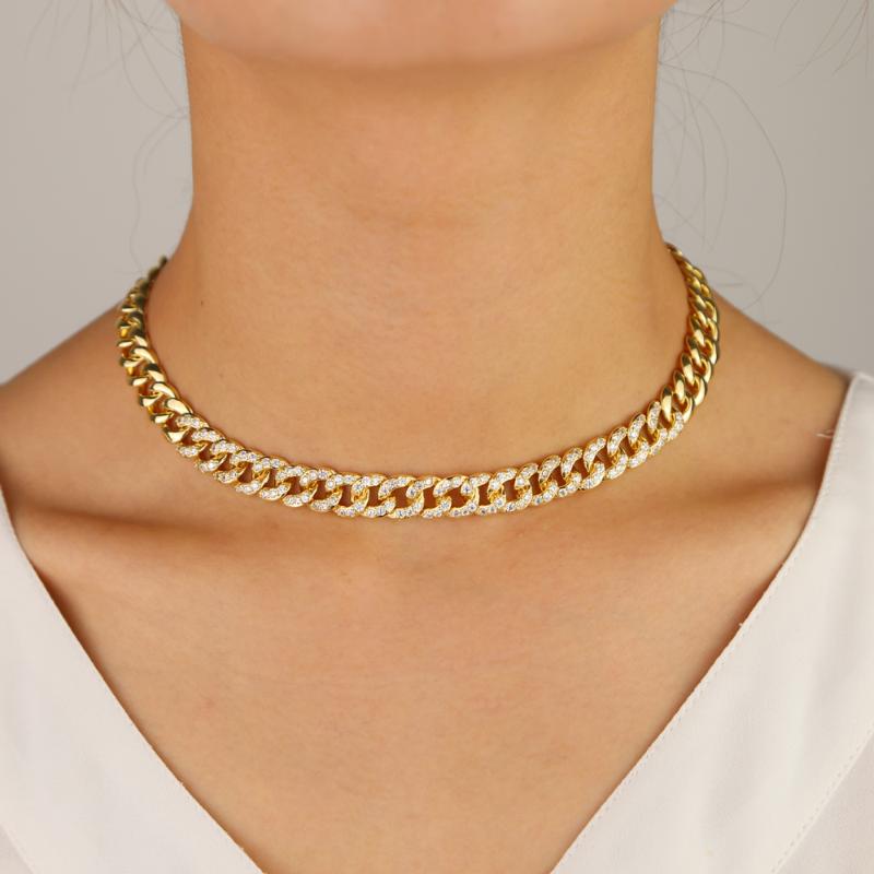 

Women cuban chain 38cm Gold filled micro pave cz bling miami cuban link chain necklace for women iced out hio hop jewelry