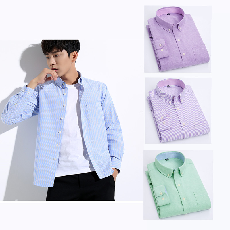 

Summer High-quality Oxford Fabric Men' Long-sleeved Shirt, Casual Loose Korean Striped Single-breasted Shirt jacket,Size:-2XL, As-shown-850