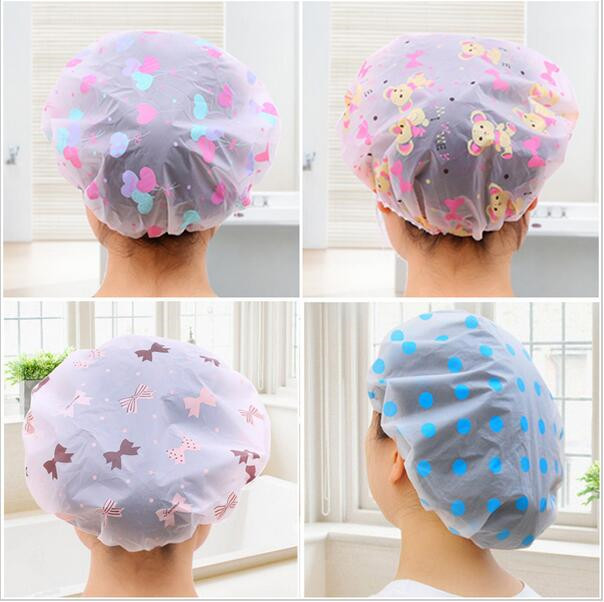 

Color Random Dot Waterproof Shower Cap Thicken Elastic Bath Hat Bathing Cap for Women Hair Salon Bathroom Products 1pc