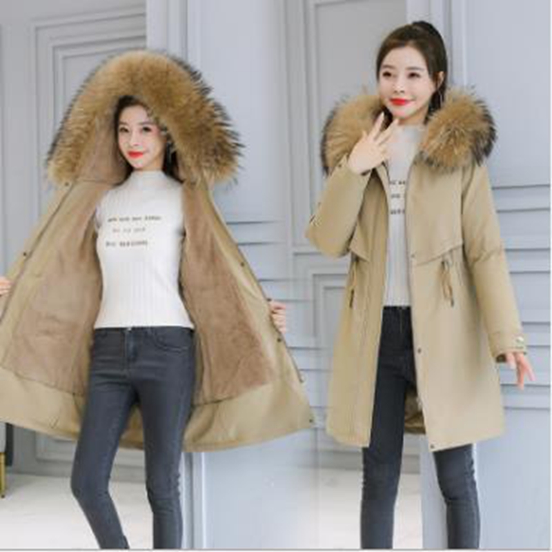 

Wholesale fashion women's winter mid-length hooded new S-6XL lamb hair loose pie overcoming down cotton jacket, Dark blue