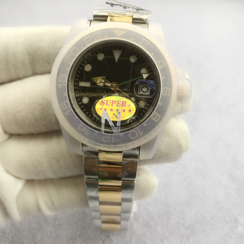 

New Mens Watch GMT Top V3 Mechanical Automatic Watch 50M Waterproof ETA 2813 Sapphire Ceramic Bezel Stainless Steel Solid Clasp, Slivery;brown
