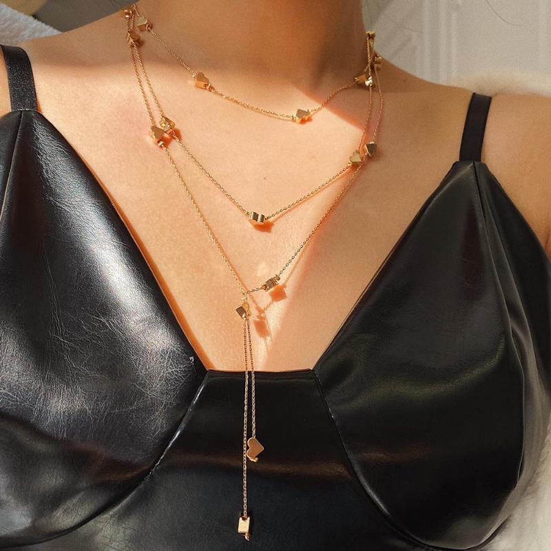 

Multi Heart Charms Long Chain Necklace For Women Gold Elegant Sweater Necklace Party Wedding Jewelry 2020