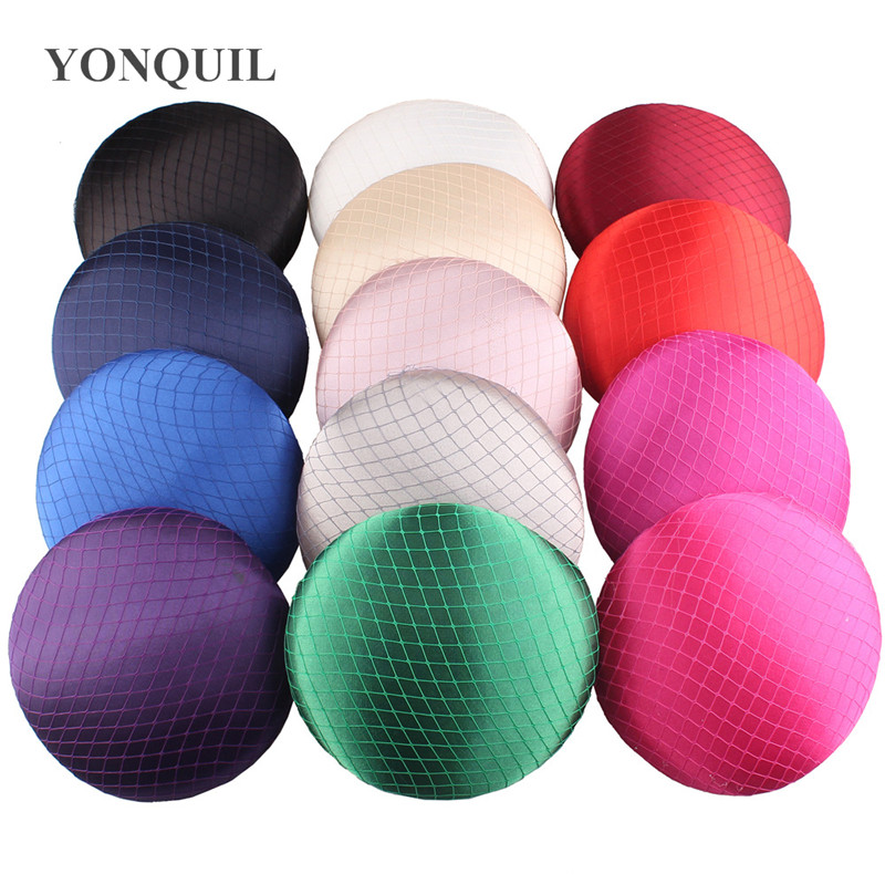 

15CM round satin fabric fascinator base with veil millinery base DIY hair accessories wedding headpiece party hat 13color select