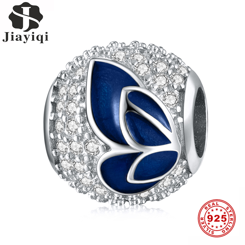 

Jiayiqi Blue Enamel Butterfly 925 Sterling Silver Beads Fit Charms Original Women Bracelet DIY Party 925 Silver Jewelry Gift