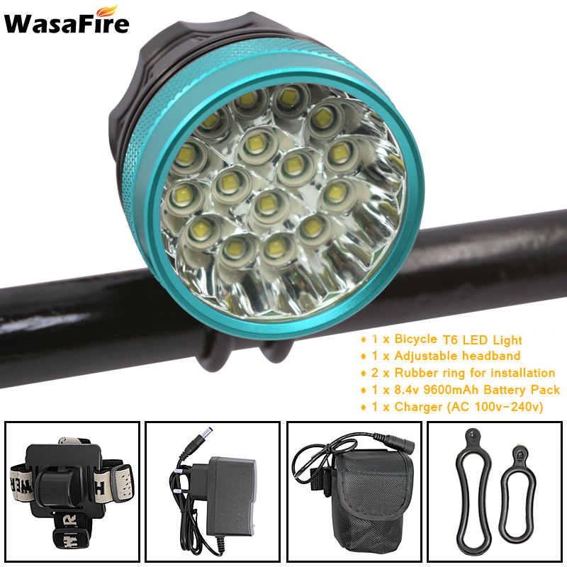 

WasaFire 40000lm Bicycle Light 16 LEDs XML-T6 Bike Light Cycling Front Head Lamp MTB Headlight + 9600mAh Battery Pack + Charger