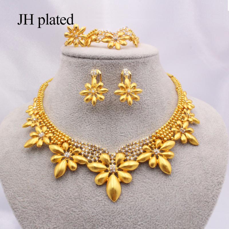

24k gold dubai jewelry sets for women African bridal wedding gifts party Necklace Bracelet earrings ring set Ethiopia jewellery, As pic