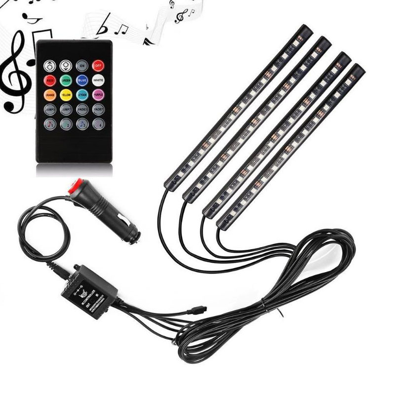 

Car atmosphere lamp foot solo atmosphere LED lighting, seven color remote control voice control RGB music rhythm lights 12SMD