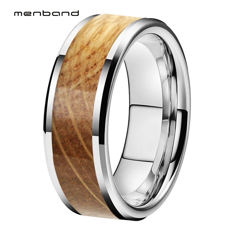 

Men Women Engagement Wedding Bands Tungsten Carbide Rings With Real Whiskey Barrel Oak Wood inlay 6MM 8MM Ring Box Available