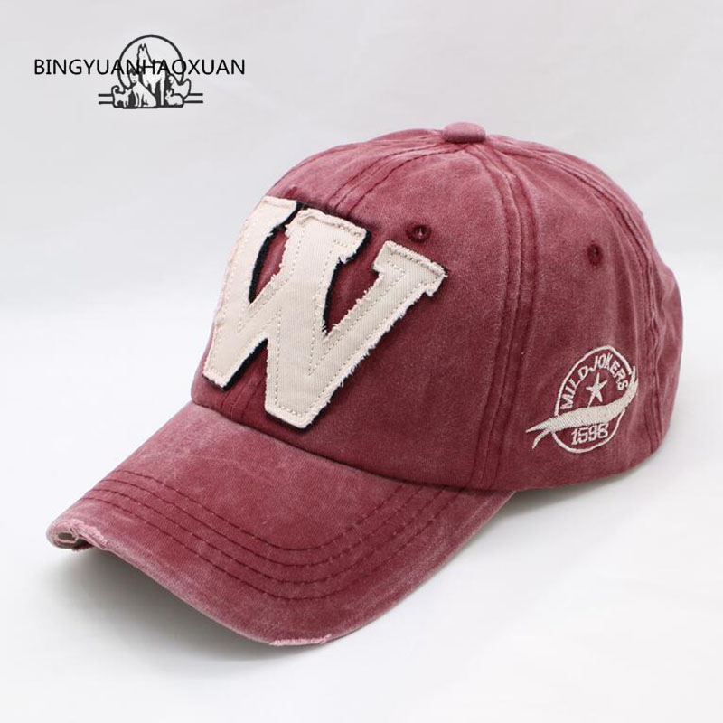 

BINGYUANHAOXUAN 6 Color Washed Denim Snapback Caps Autumn Cotton Letter W New Men Women Baseball Cap Sunblock Beisbol Casquette, Yellow