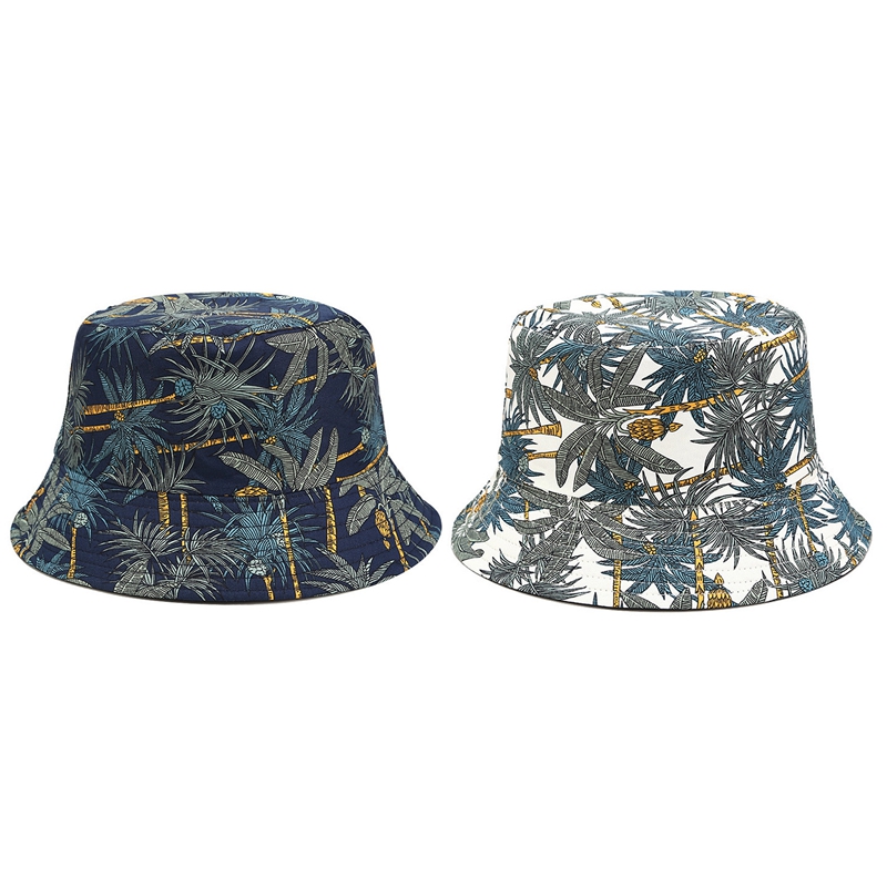 

Two Side Reversible Coconut Tree Bucket Hat Unisex Printing Hip Hop Hat for Women Men Panama Cap Summer Fisherman, Black white