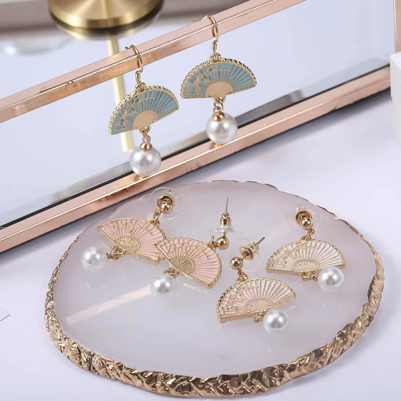 

Ethnic Style Creative Vintage Fan-shaped Jewelry Personality Girl Women's Accessories Fashion Imitation Pearl Dangle Earrings