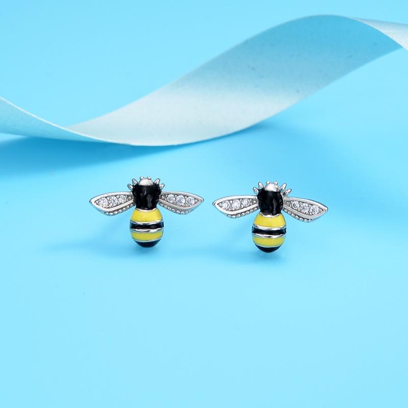 

Tuliper 925 Sterling Silver Bee Stud Earrings For Women Animal Yellow Enamel Zircon Party Jewelry Korean Fashion Kpop Pendientes