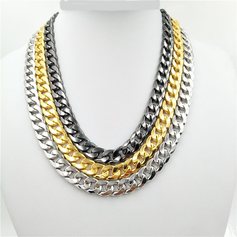 

Wholesale mens necklace Miami Cuban Link Chain Necklace 1cm Silver/Gold Color Curb Chain For Men Jewelry
