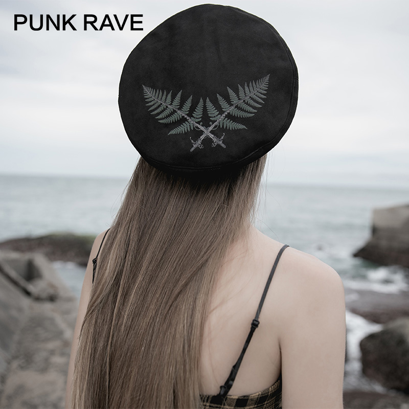

PUNK RAVE Girl's Black British Retro Beret Autumn Fashion All-match Elegant Women Hat Thin Casual Painter Hat