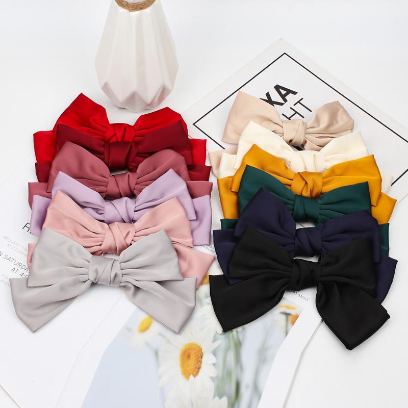 

Fashion Solid Color Big Bows Hair Clips Hair Accessories for Women Satin Ribbon Bowknot Hairpins Accessories