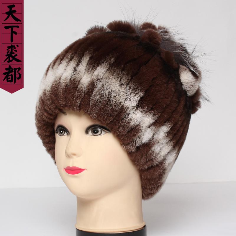 

New Winter Women Genuine Rex Fur Hats Fashion Warm Natural Real Rex Fur Cap Good Elasticity Authentic Caps, Color 18