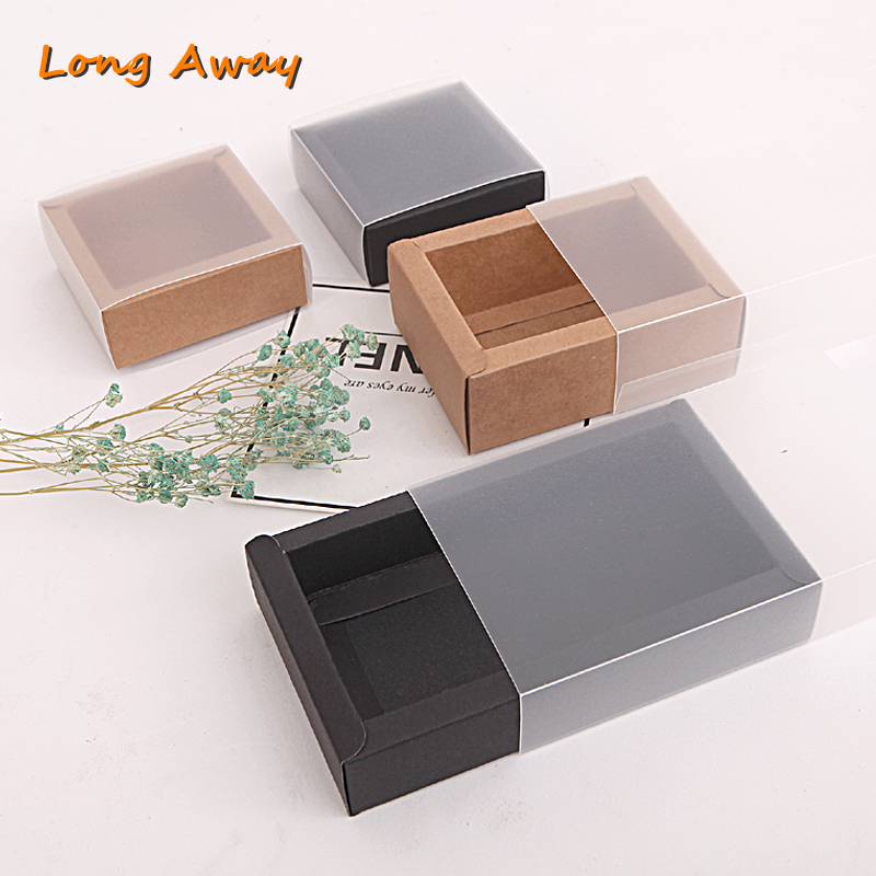 

10pcs Kraft Paper Packing Box With Transparent PVC Window For wedding Party Display Gift Box Cookie Candy Cake Boxes