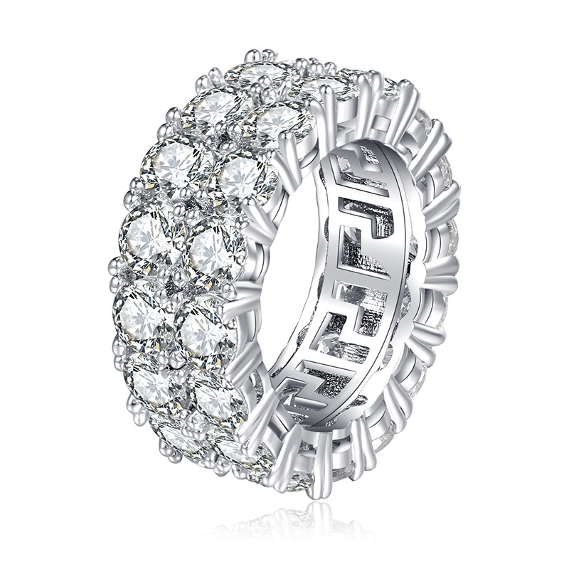 

Hip Hop Two Row Solitaire Men's Woman Ring Copper Charm Gold Silver Color Cubic Zircon Iced Ring Fashion Jewelry