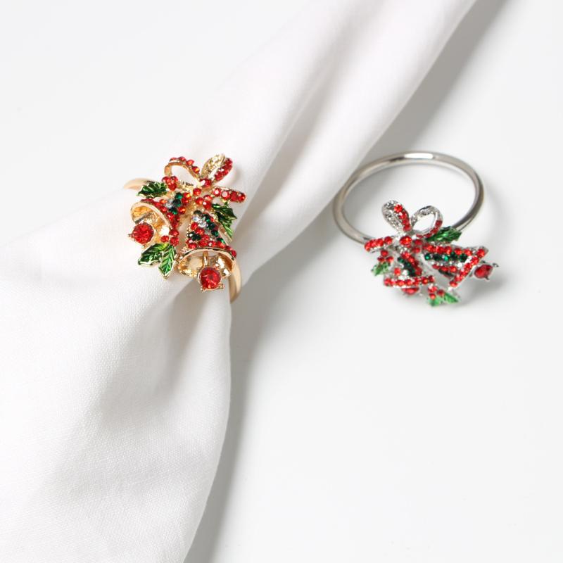 

10pcs/lot Christmas table decorations Christmas double bells table napkin buckle napkin ring paper ring
