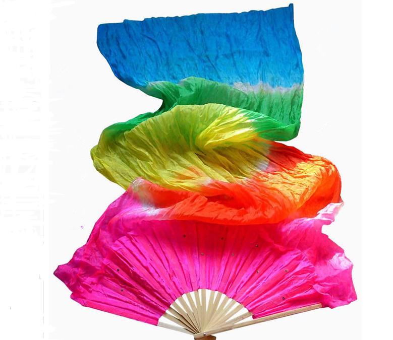 

Handwork Colorful Belly Dance Women Costume Bamboo Long Silk Fans Veil Silk Fan public dancing Long fan Performing props SN