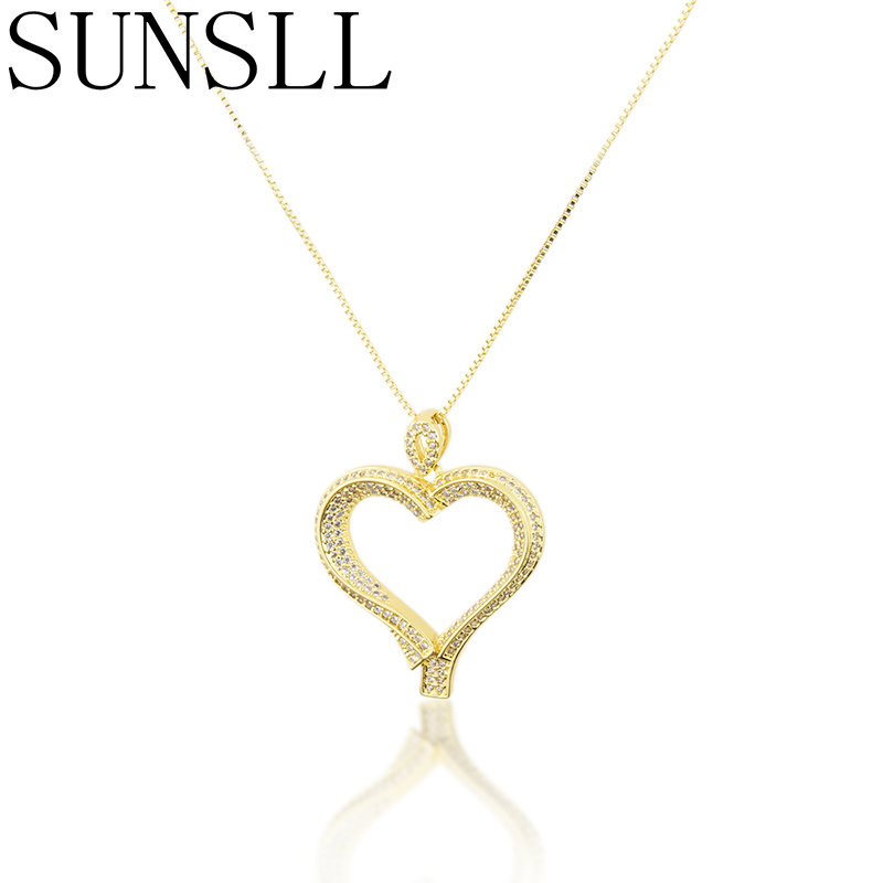 

SUNSLL Gold Copper necklace White Cubic Zirconia Heart Necklace for Women Anniversary Fashion Unique Pendant Gifts