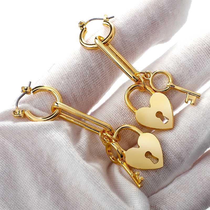 

AMORCOME Gold Color Heart Lock Key Charm Drop Earring Dangle Earrings for Women Birthday Jewelry Couple Gifts