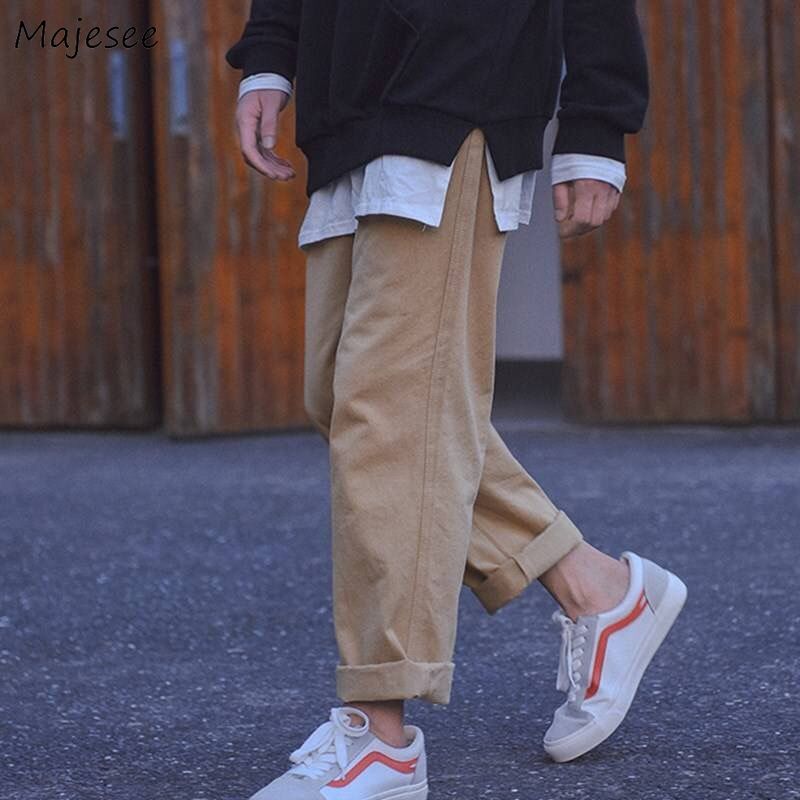 

Casual Pants Men Ankle Length Solid Retro Plus Size 3XL Korean Style Chic Leisure Loose Mens Trousers Ins BF Teens Spring Trendy, Khaki