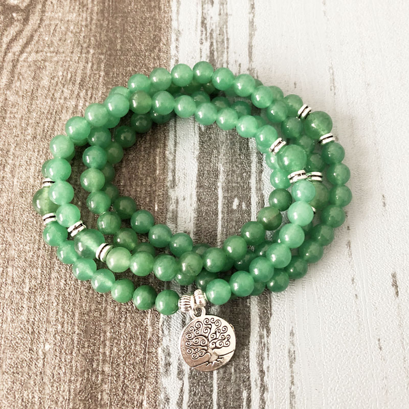 

108 Mala Necklace & bracelet Tree of Life bracelets 6mm aventurine Amethysts Mala 108 Beaded Prayer Bracelet For womens