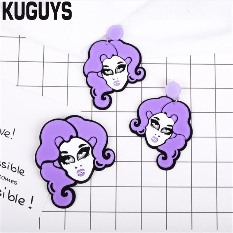 

KUGUYS Fashion Jewelry Acrylic Purple Large Brooches for Women Face Curly Hair Pretty Brooch Trendy Accessory