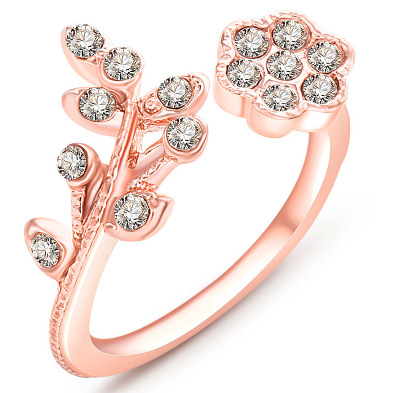 

fashion temperament diamond twisted leaves flowers open ring finger ring female