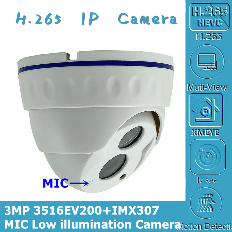 

Integrate MIC Audio Sony IMX307+3516EV200 IP Dome Camera Low illumination NightVision IRC 3MP H.265 ONVIF CMS XMEYE P2P