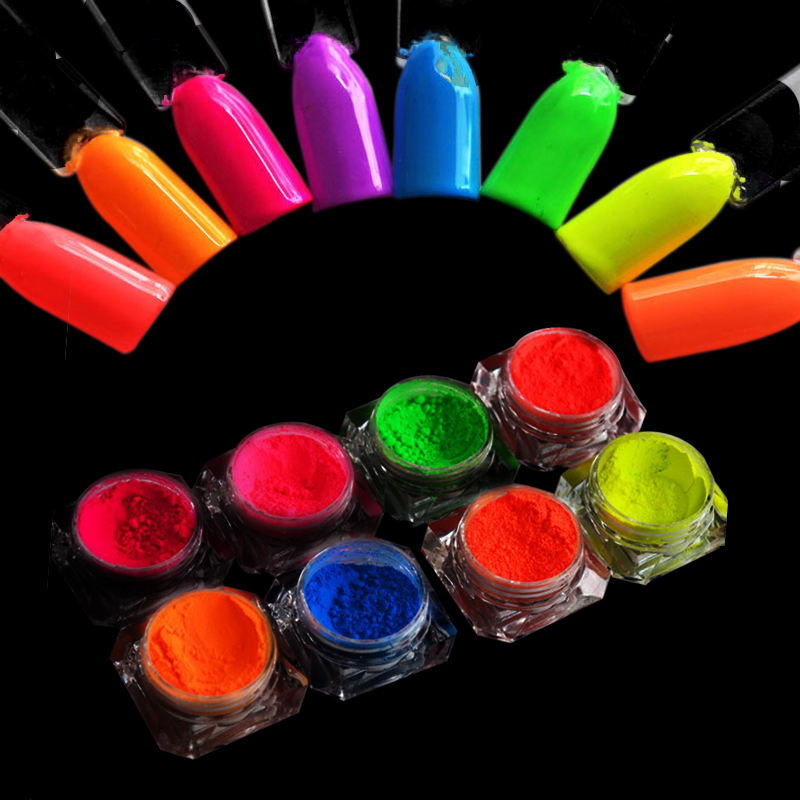 

8 Boxes/lot Neon Pigment Nail Powder Dust Ombre Nail Glitter Gradient Glitter Iridescent Acrylic Powder Colorful Decoration