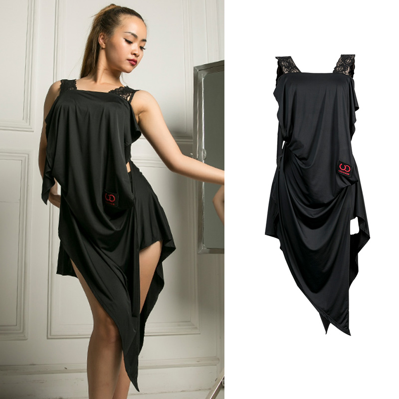 

Latin Dance Dress Fashion Irregular Design Professional Competition Dresses Samba Salsa Cha Cha Rumba Tango Stage Wear DN6298, Black
