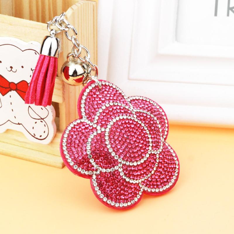 

Valentine's Day Flower Keychain Tassel Leather Crystal Trinket Key Chain For Holder Purse Car Bag Pendant Handbag Keychain TZ28