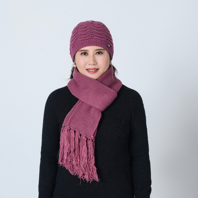 

New Winter Women Fur Hat Scarf Set Lady Warm Wool Knitted Plush Hat Scarf Crochet Sets Beanie Mother Caps Shawl, Purple