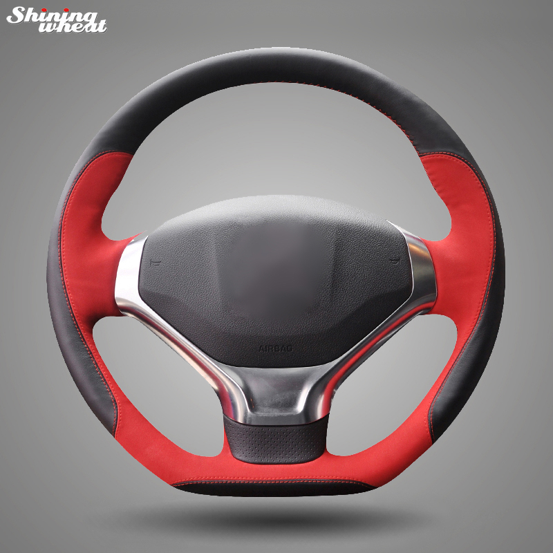 

Shining wheat Hand-stitched Black Leather Red Suede Car Steering Wheel Cover for 3008 2013-2020