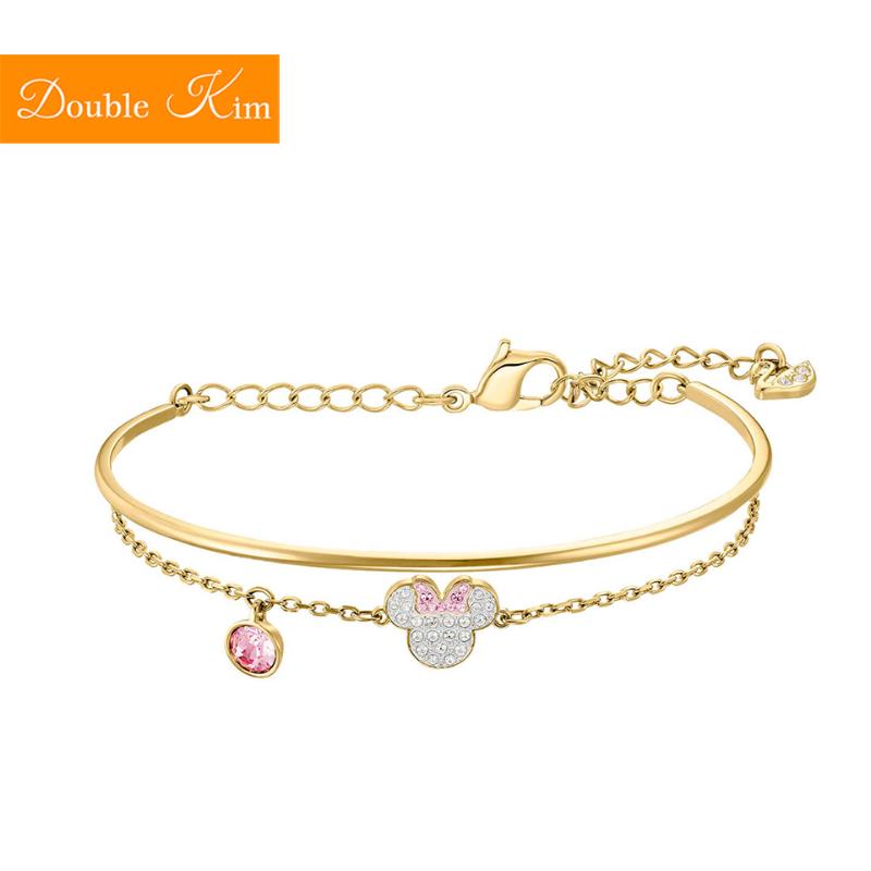 

Pink Kawaii Mouse Zircon Bracelet Lovely Kawaii Titanium Steel Material Bangle Inlaid Zircon Rose Gold Color Women Jewelry Gift