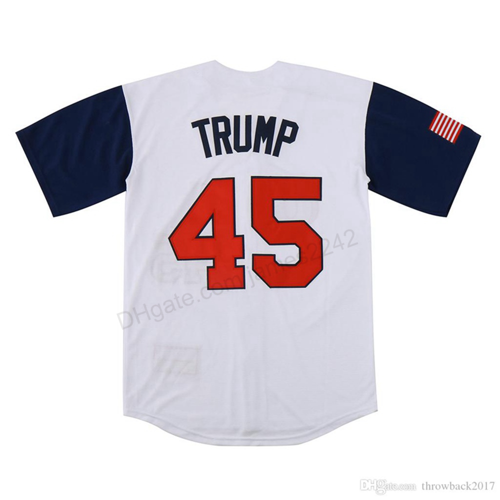 

Cheap Wholesale 2020 USA Team $45 Donald Trump Baseball Jerseys Stitched Anniversary Trump Gift Size S-3XL Top Quality, White