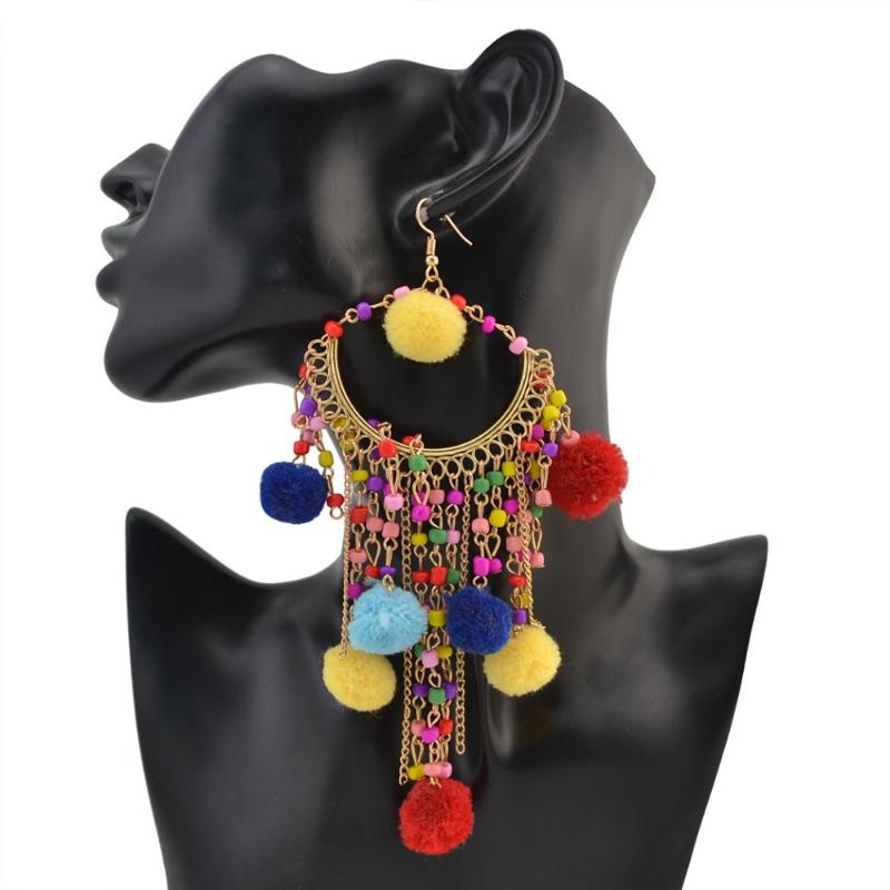 

KMVEXO POM POM Women Hanging Pendientes Jewelry Tassel Bohemian Drop Earrings Colorful Summer Beach Female Long Earrings 2020