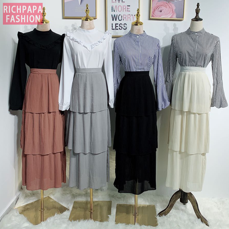 

Plus Size Chiffon Faldas Mujer Moda 2020 Abaya Women High Waist Bodycon Pleated Tulle Skirt Long Skirts Clothing Jupe Femme, Gray skirt