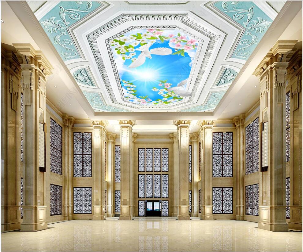 

3d ceiling murals wallpaper custom photo European palace 3D white dove sky home decor living room 3d wall murals wallpaper for walls 3 d, Non-woven