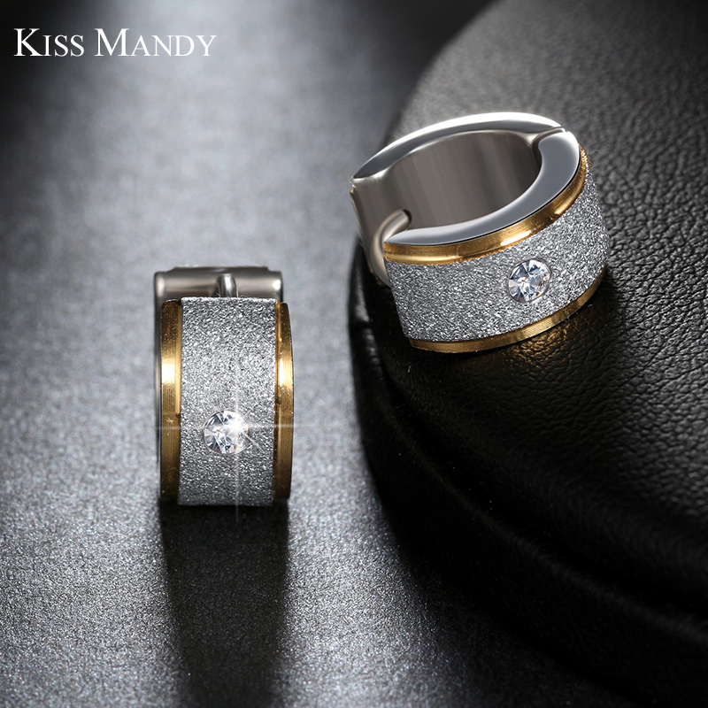 

KISS MANDY Women Earrings Black Frosting Surface With Zircon Female Brinco Punk Rock Style Fashion Jewelry FE04