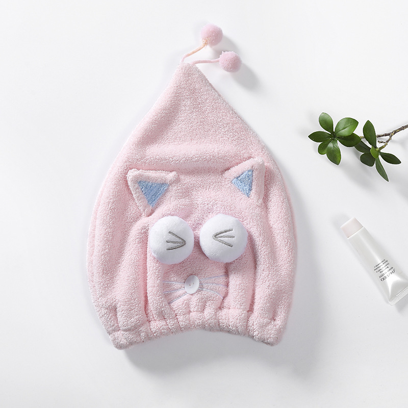 

bath towel hair coraline microfiber cartoon drying quick towel dry shower cap for lady man Turban Head Wrap Bathing Tools, Pink