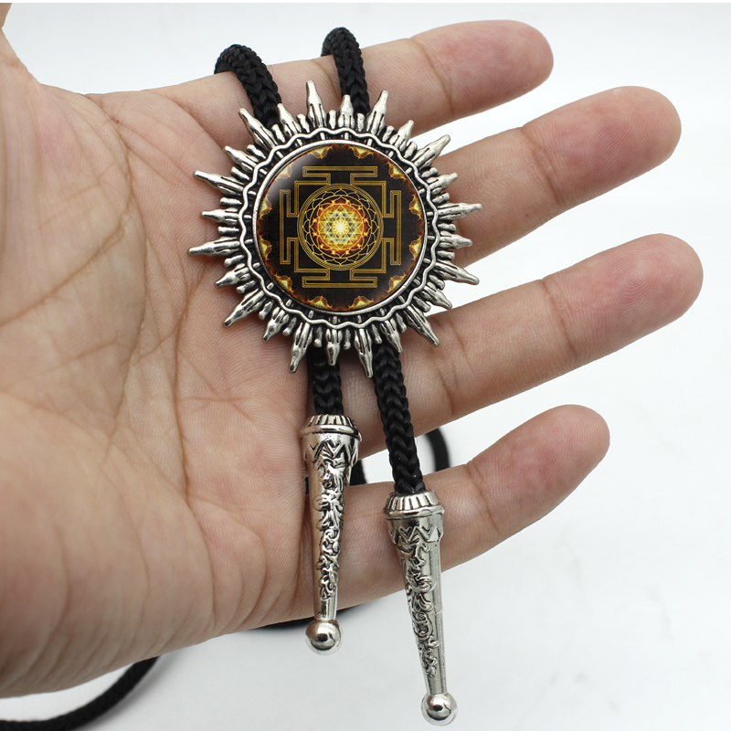 

BOLO-002 Chakra Spiritual Buddhist Sri Yantra Western Bolo Tie Sacred Geometry Sri Yantra Jewelry Meditation Vintage Bolo Tie