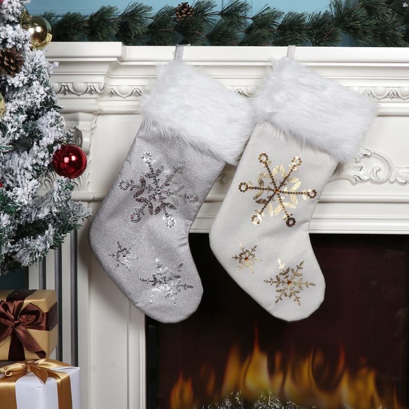 

Christmas Socks Cute Snowflake Sequins Classic Socks Children Candy Gift Packing Bag Tree Hanging Home New Year Ornaments New