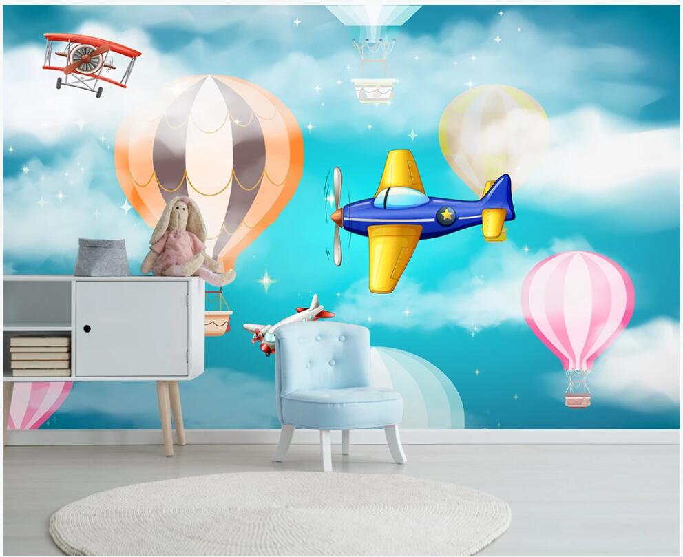 

3d photo wallpaper custom mural on the wall Cartoon airplane hot air balloon children room home decor wallpaper in the living room, Non-woven wallpaper