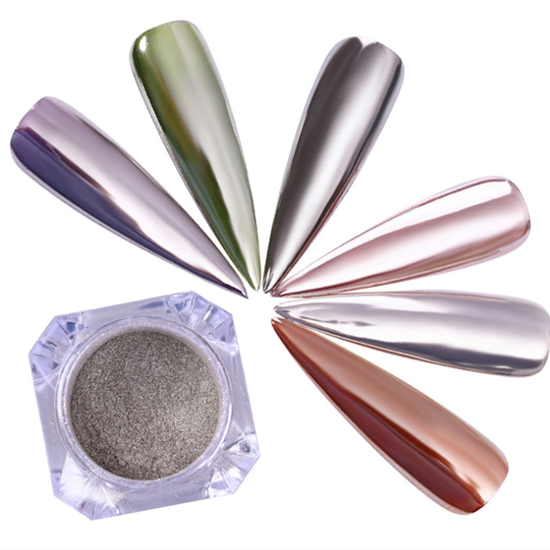 

100pcs Nail Mirror Effect Powder Rose Gold Champagne Silver Black Chrome Metallic Pigments Ultra Thin Glitter